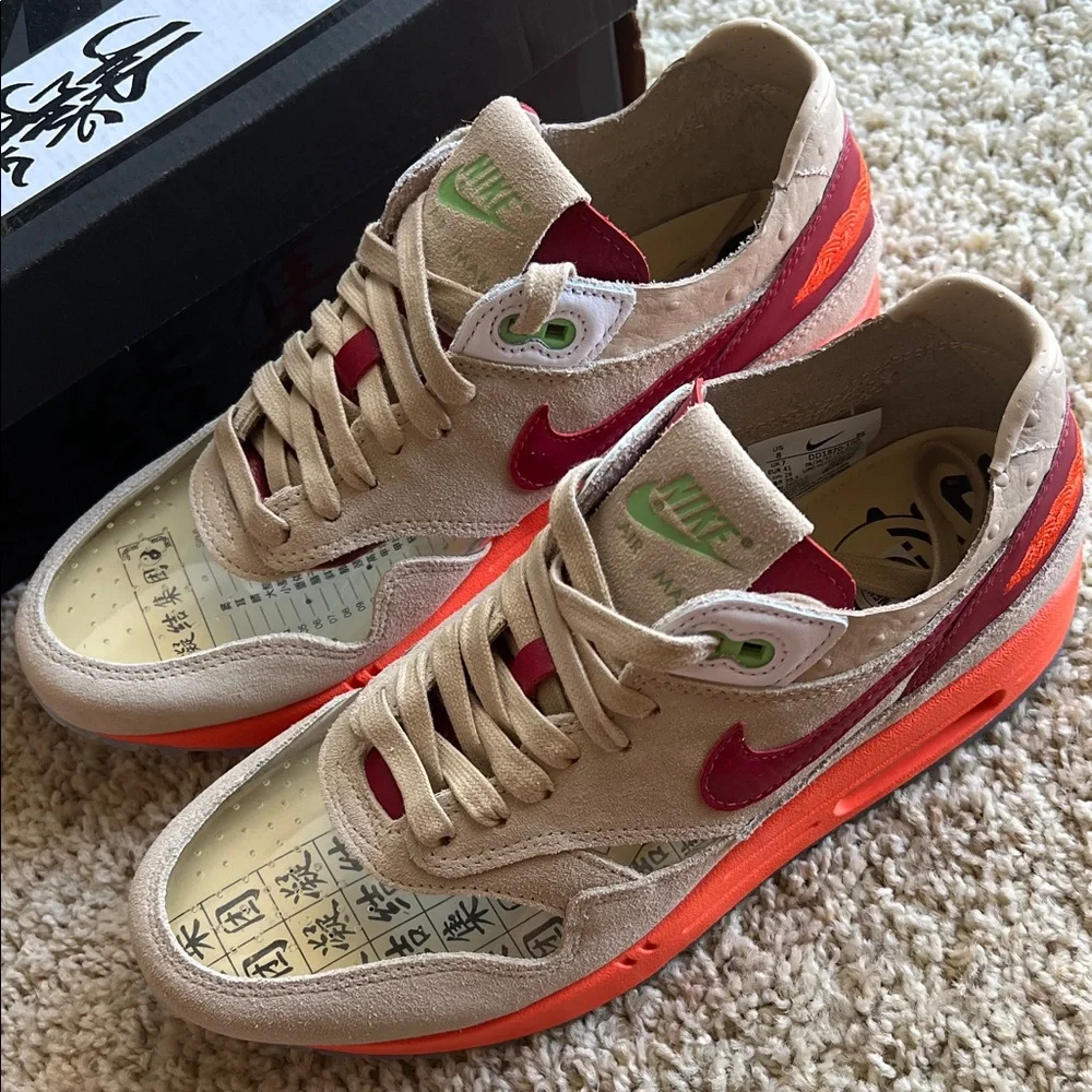 Nike x CLOT Air Max 1 Kiss of Death 2021 Tan Orange Sneakers - Picture 10 of 14